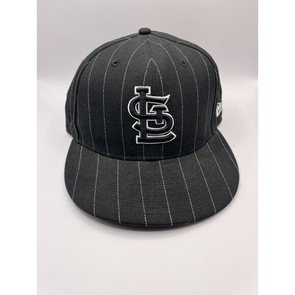 St Louis Cardinals Hat Cap Fitted 7 1/4 New Era 59fifty Pinstripe Black MLB Mens - Picture 1 of 6